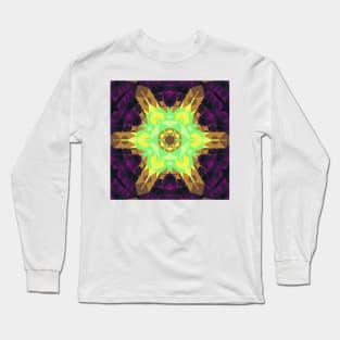 Retro Mandala Flower Green Yellow and Purple Long Sleeve T-Shirt